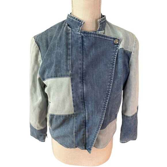 Citizens of Humanity Denim Patchwork Moto Jacket Women’s Small - Picture 2 of 7